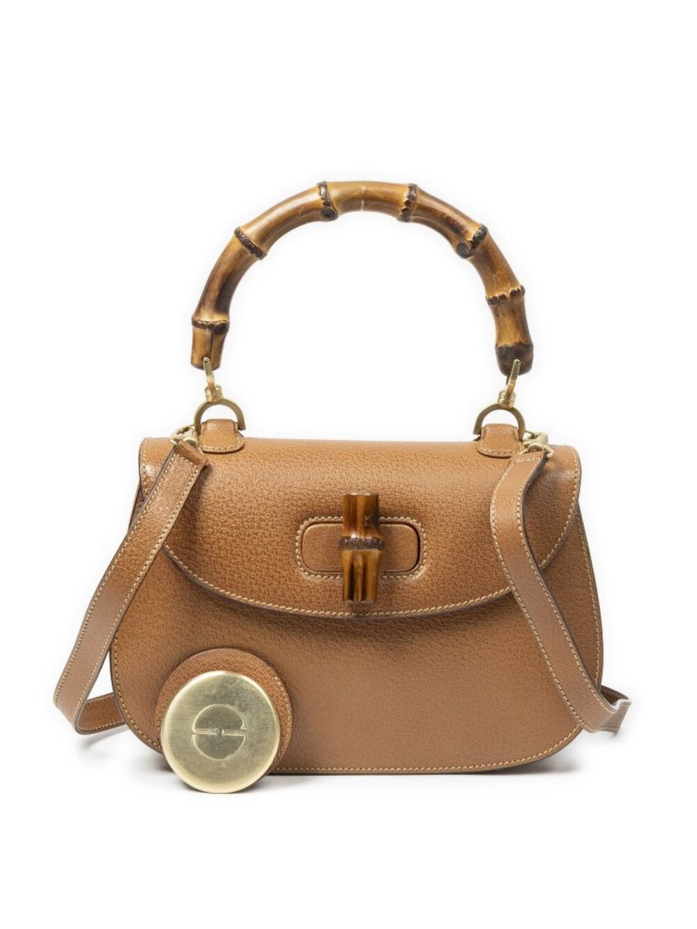Gucci Small Bamboo Top Handle Flap Bag Brown Studded Calfskin